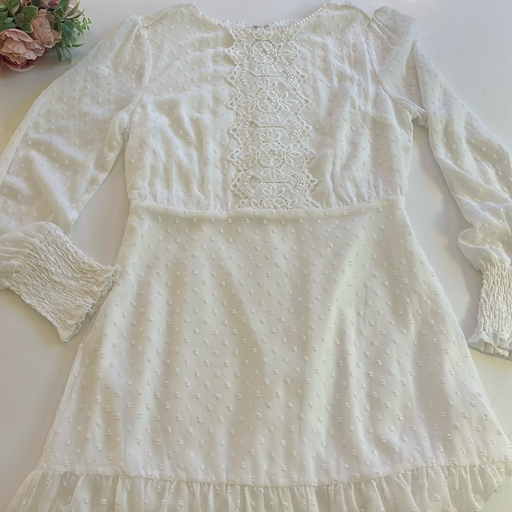 Swiss Dot White Dress Long Sleeve ANDREe BY UNIT DRESS SIZE 10 Lace Graduation